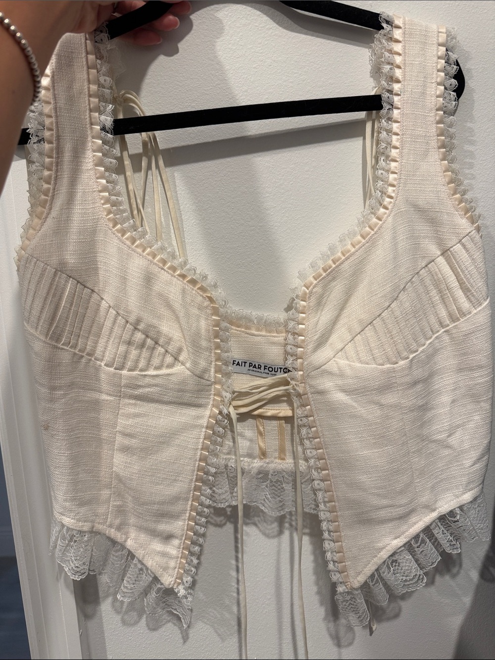 Fait Par Foutch Ivory Lace-Trim Corset Top - Picture 6 of 8